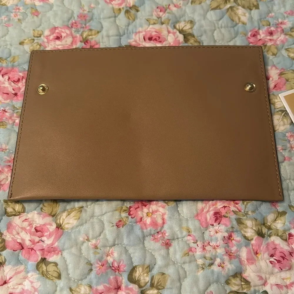 Michael Kors Tan Leather Tab Snap-On Travel Organizer